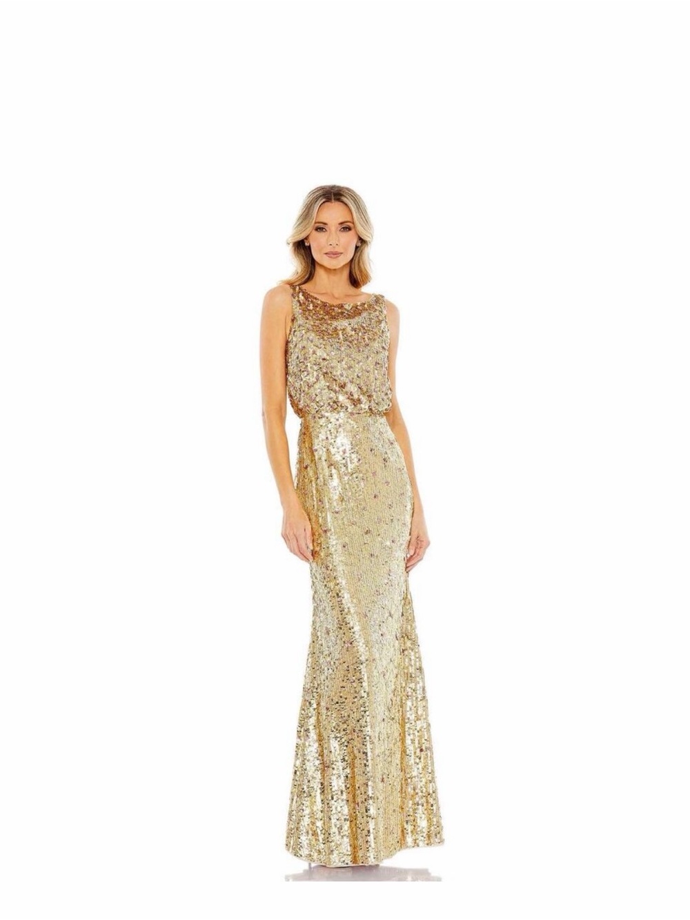 Mac Duggal Gold Sequin Maxi Dress